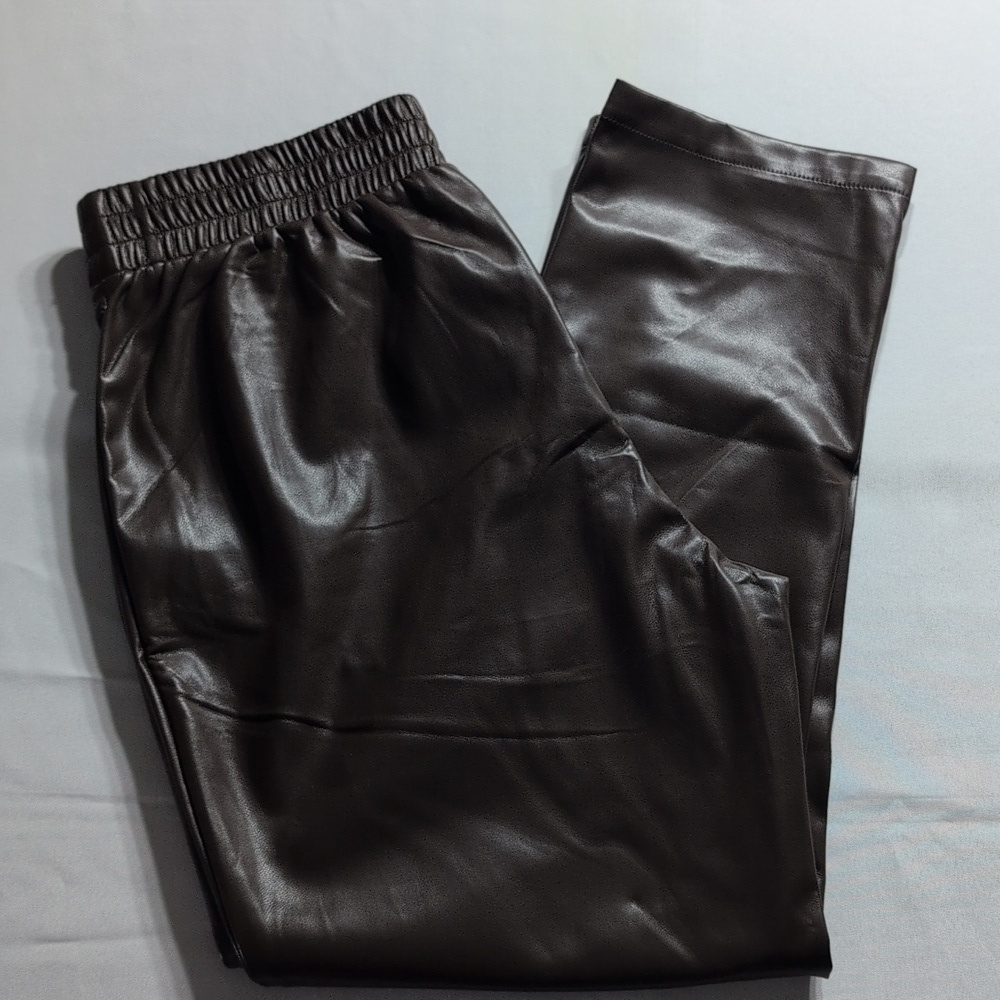 DKNY faux leather pants women elastic waist size L NWOT
